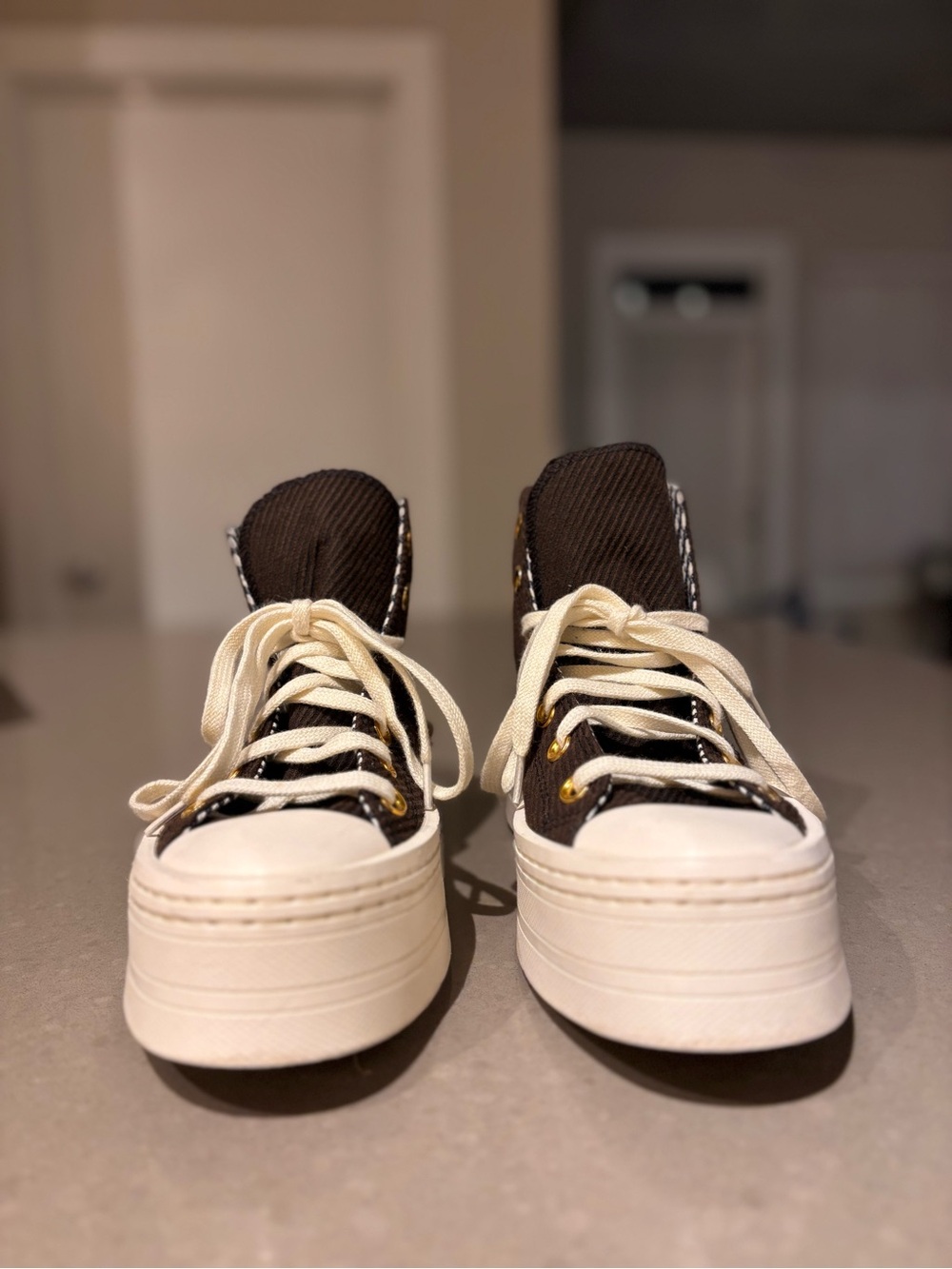 Converse Platform High-Top Sneakers in Brown and Cream